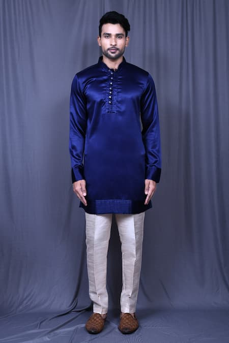 Shop_Arihant Rai Sinha_Blue Jacquard, Silk, Satin Sequins, Embroidery Floral And Thread Sherwani Set _Online_at_Aza_Fashions