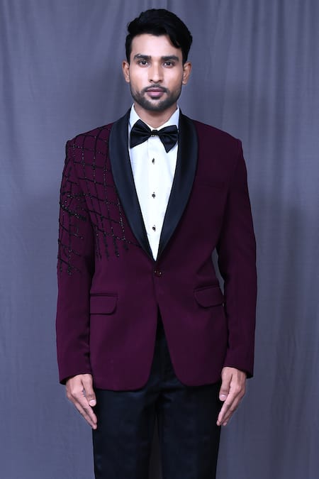 Shop_Arihant Rai Sinha_Purple Terrycloth, Satin, Silk Embroidery Side Hand Coat Set_Online_at_Aza_Fashions