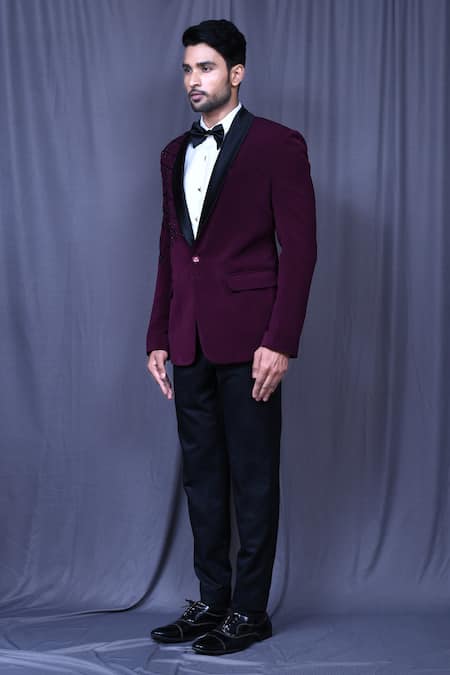 Arihant Rai Sinha_Purple Terrycloth, Satin, Silk Embroidery Side Hand Coat Set_at_Aza_Fashions