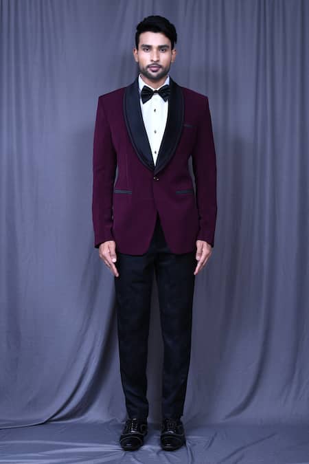 Shop_Arihant Rai Sinha_Purple Satin Collared Tuxedo Jacket And Trouser Set _Online_at_Aza_Fashions