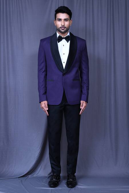 Buy_Arihant Rai Sinha_Purple Terrycloth, Satin, Silk Lavender Shawl Lapel Coat Set _Online_at_Aza_Fashions