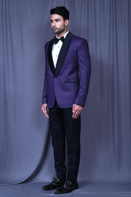 Arihant Rai Sinha_Purple Terrycloth, Satin, Silk Lavender Shawl Lapel Coat Set _at_Aza_Fashions