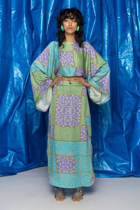 Buy Doh Tak Keh Grey Satin Metallic Thread Illaake Abstract Geometric Print Skirt Online at Aza Fashions Buy_Doh Tak Keh_Grey Satin Metallic Thread Illaake Abstract Geometric Print Skirt_Online_at_Aza_Fashions