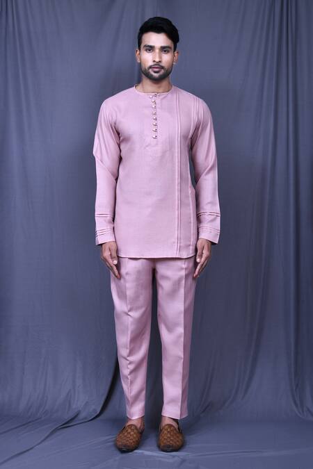 Shop_Arihant Rai Sinha_Purple Cotton Plain Shirt And Pant Set _Online_at_Aza_Fashions