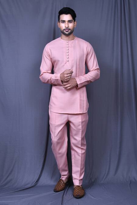 Arihant Rai Sinha Pink Slub Cotton Solid Full Sleeve Shirt And Pant Set