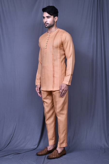 Arihant Rai Sinha_Orange Cotton Plain Shirt And Straight-fit Pant Set _at_Aza_Fashions