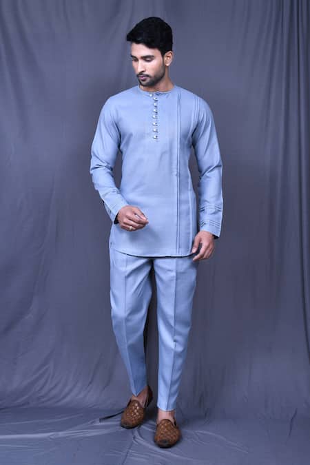 Arihant Rai Sinha Blue Cotton Pintucked Shirt And Pant Set 