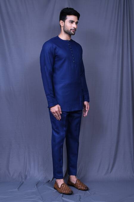 Arihant Rai Sinha_Blue Cotton Plain Pintucked Shirt And Straight Pant Co-ord Set _at_Aza_Fashions