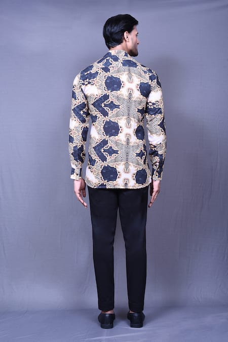 Shop_Aryavir Malhotra_Beige Cotton Vintage Print Shirt _at_Aza_Fashions