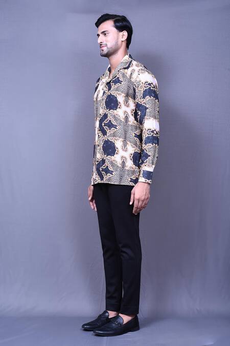 Shop_Aryavir Malhotra_Beige Cotton Vintage Print Shirt _Online_at_Aza_Fashions