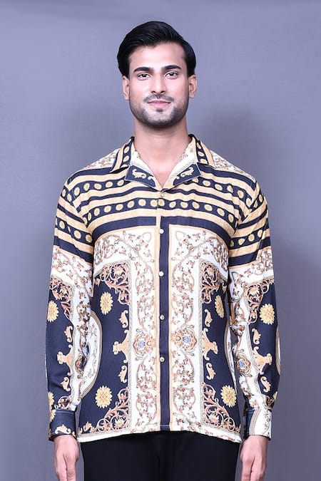 Buy Aryavir Malhotra Black Cotton Vintage Print Shirt Online at Aza Fashions Buy_Aryavir Malhotra_Black Cotton Vintage Print Shirt _Online_at_Aza_Fashions