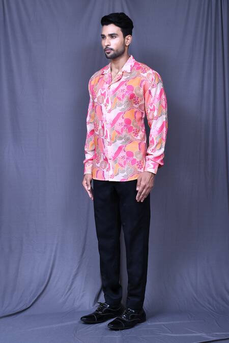 Shop_Aryavir Malhotra_Multi Color Cotton Abstract Floral Print Shirt _Online_at_Aza_Fashions