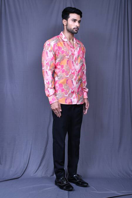 Aryavir Malhotra_Multi Color Cotton Abstract Floral Print Shirt _at_Aza_Fashions