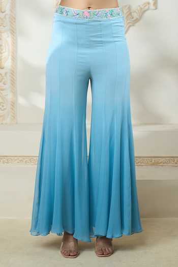 Aariyana Couture_Blue Viscose, Georgette Embroidery Sweetheart Neck Ombre Sharara Set With Cape_Online_at_Aza_Fashions