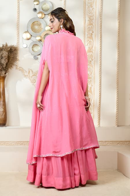 Aariyana Couture Organza Ruffle Cape Lehenga Set 