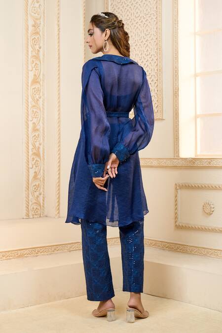 Shop Aariyana Couture Blue Chiffon Sequins Scoop , Shawl Embroidered Pant Set With Jacket at Aza Fashions Shop_Aariyana Couture_Blue Chiffon Sequins Scoop , Shawl Embroidered Pant Set With Jacket_at_Aza_Fashions