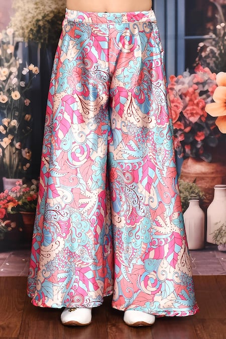 Buy_Petite Pomme_Multi Color Organza, Satin Embroidery Flamingo Top And Palazzo Set 