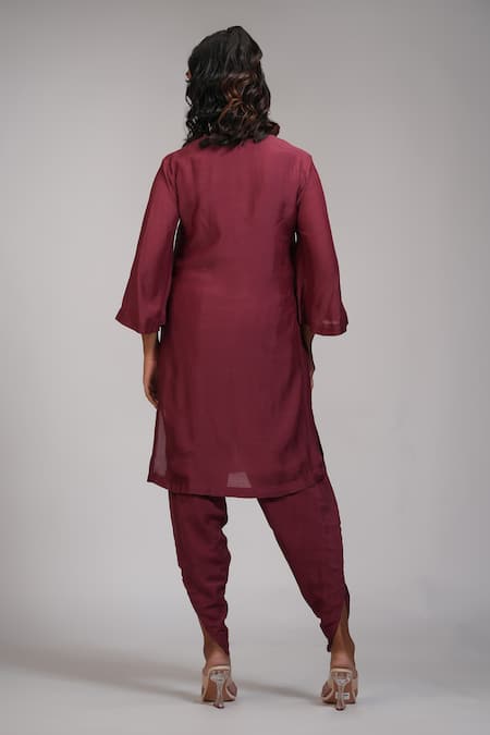 Shruti S Maroon Mul Cotton Kurta & Dhoti Set 