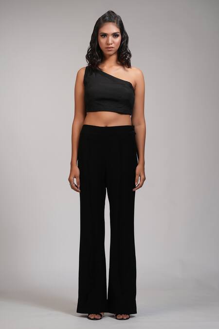 Shruti S_Black Floral Cutwork Cape Top With Trouser _Online_at_Aza_Fashions