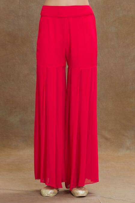 Buy_1999ad By Amita & Deepak_Red Organza Embroidery V-neck, Collared Jacket Sharara Set _Online_at_Aza_Fashions