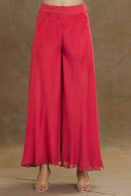 1999ad By Amita & Deepak_Red Chanderi Embroidery V-neck Kurta Sharara Set _at_Aza_Fashions