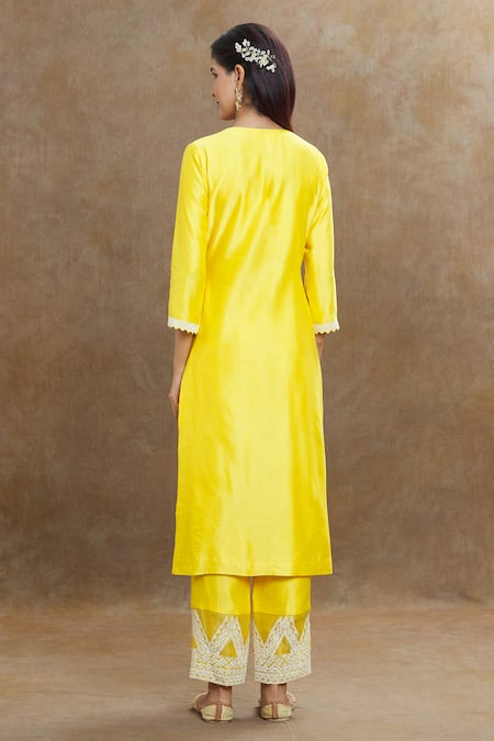 1999ad By Amita & Deepak Yoke Embroidered Chanderi Kurta & Pant Set 