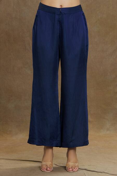 Shop_1999ad By Amita & Deepak_Blue Linen, Satin Beads Collared Embroidered Jacket And Pant Set _Online_at_Aza_Fashions