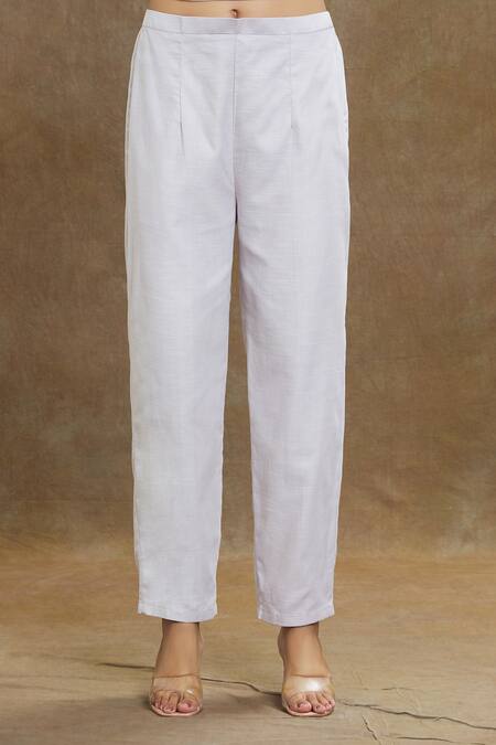 1999ad By Amita & Deepak_Purple Linen, Satin Embroidery, Sequins Split V-neck Kurta Pant Set _at_Aza_Fashions