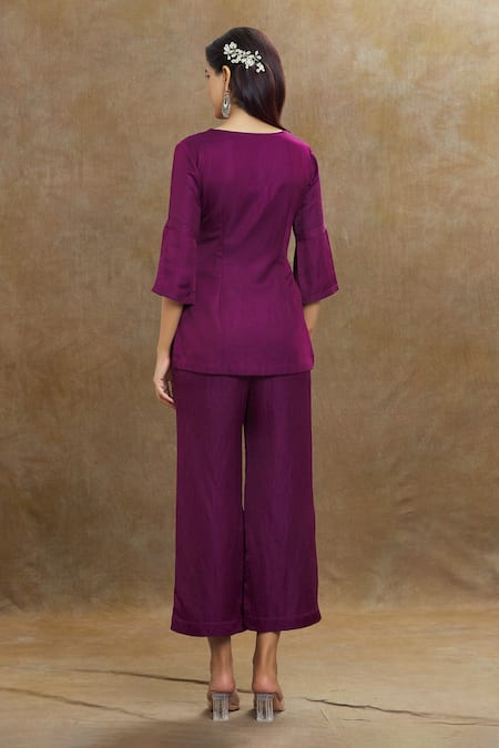 1999ad By Amita & Deepak Collar Embroidered Top & Pant Set 