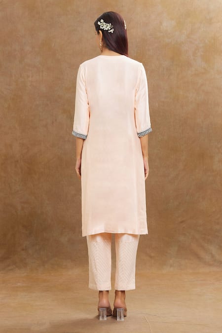 1999ad By Amita & Deepak Chanderi Yoke Embroidered Kurta & Pant Set 