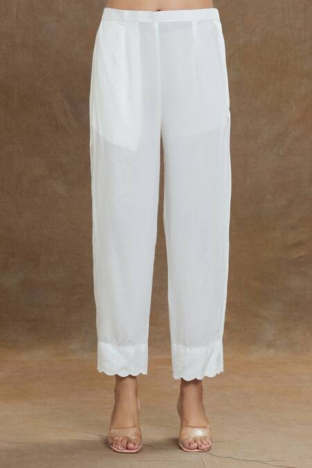 1999ad By Amita & Deepak_Off White Muslin Mirrors, Embroidery Collared Thread Kurta Pant Set _at_Aza_Fashions