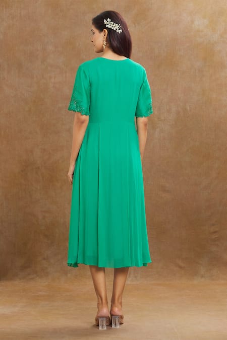 1999ad By Amita & Deepak Embroidered V Neck Dress 