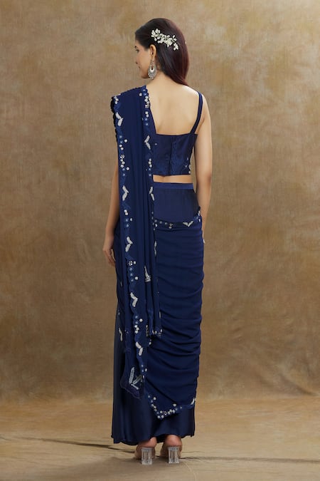 1999ad By Amita & Deepak Border Embroidered Pre-Draped Saree With Blouse 