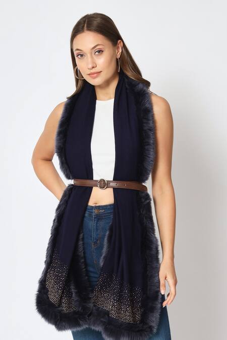 Buy Modarta Black Wool Fur Border Shawl Online at Aza Fashions Buy_Modarta_Black Wool Fur Border Shawl _Online_at_Aza_Fashions