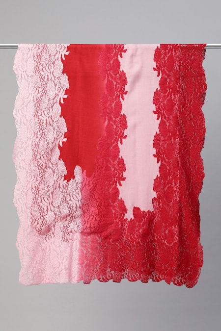 Shop_Modarta_Pink Ombre Lace Border Shawl _at_Aza_Fashions