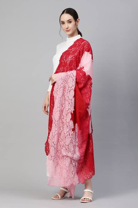 Shop_Modarta_Pink Ombre Lace Border Shawl _Online_at_Aza_Fashions