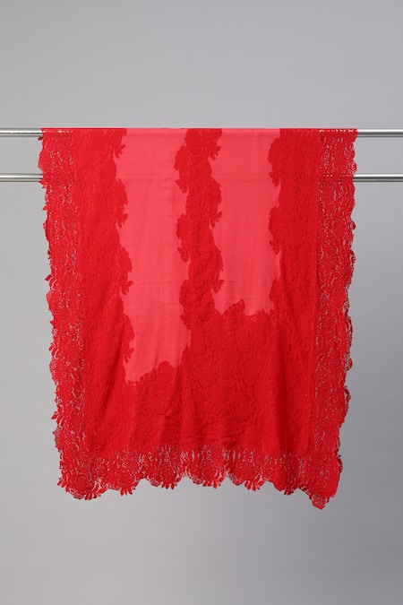 Shop_Modarta_Red Lace Border Shawl _at_Aza_Fashions