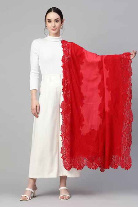 Shop_Modarta_Red Lace Border Shawl _Online_at_Aza_Fashions