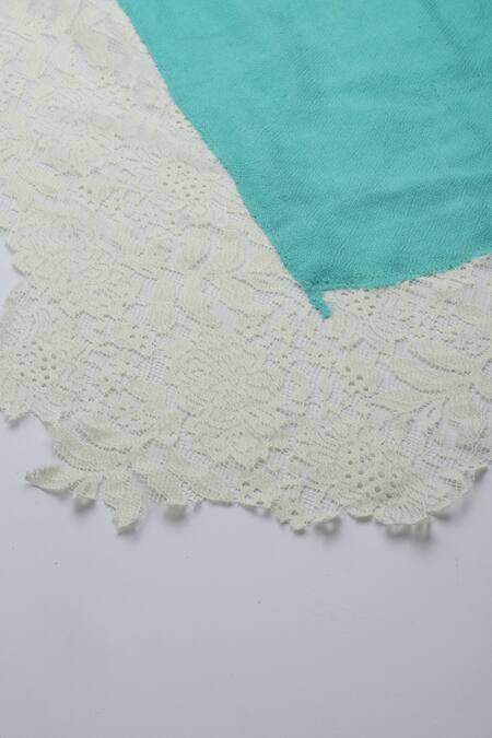 Modarta_Blue Wool Floral Lace Border Shawl _Online_at_Aza_Fashions