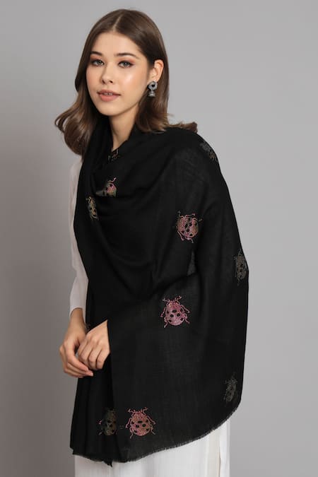 Modarta_Black Swarovski Embellished Ladybug Shawl _Online_at_Aza_Fashions