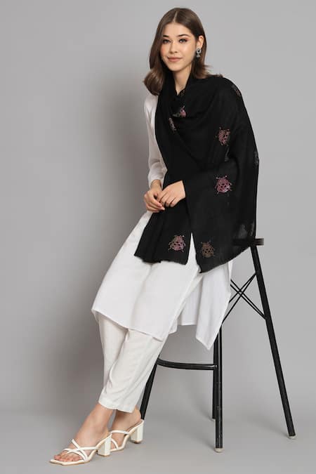 Buy_Modarta_Black Swarovski Embellished Ladybug Shawl _Online_at_Aza_Fashions