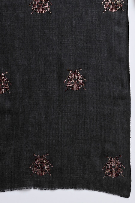 Modarta_Black Swarovski Embellished Ladybug Shawl _at_Aza_Fashions