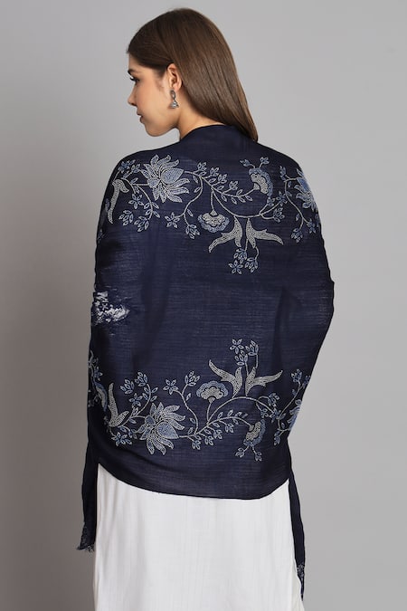 Shop Modarta Blue Floral Swarovski Embellished Shawl at Aza Fashions Shop_Modarta_Blue Floral Swarovski Embellished Shawl _at_Aza_Fashions