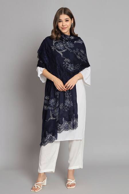 Modarta Blue Floral Swarovski Embellished Shawl Online at Aza Fashions Modarta_Blue Floral Swarovski Embellished Shawl _Online_at_Aza_Fashions