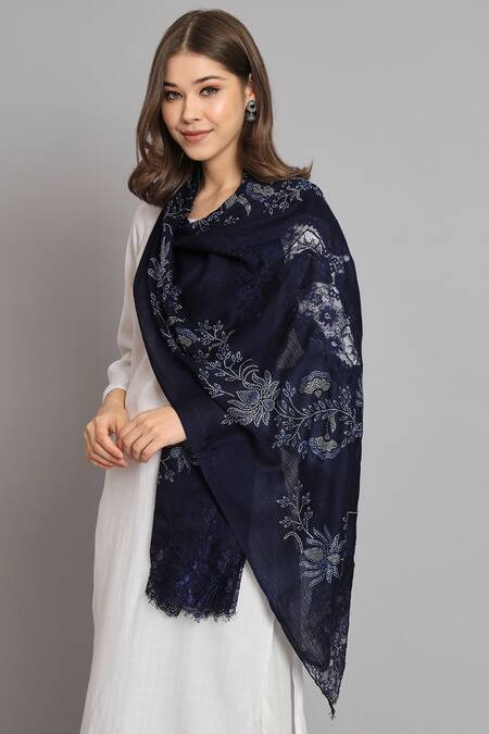 Shop Modarta Blue Floral Swarovski Embellished Shawl Online at Aza Fashions Shop_Modarta_Blue Floral Swarovski Embellished Shawl _Online_at_Aza_Fashions