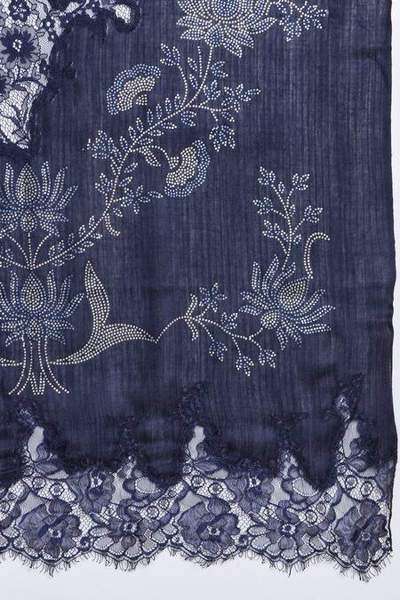 Modarta Blue Floral Swarovski Embellished Shawl at Aza Fashions Modarta_Blue Floral Swarovski Embellished Shawl _at_Aza_Fashions