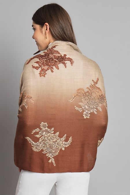Shop_Modarta_Brown Ombre Swarovski Embellished Shawl _at_Aza_Fashions