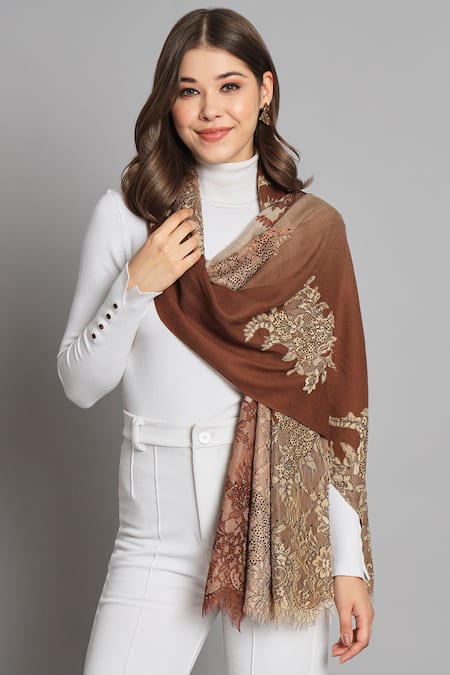 Modarta_Brown Ombre Swarovski Embellished Shawl _Online_at_Aza_Fashions