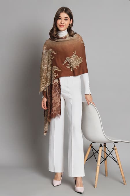Buy_Modarta_Brown Ombre Swarovski Embellished Shawl _Online_at_Aza_Fashions