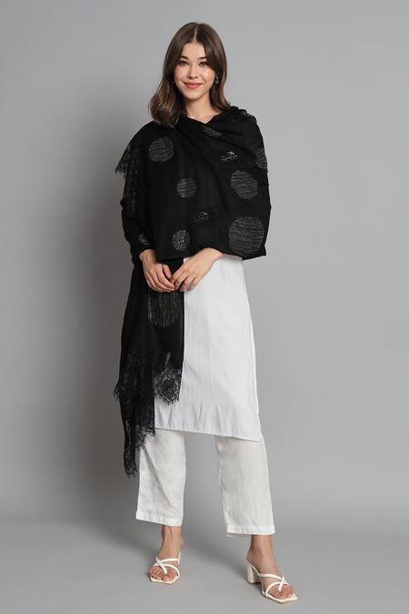 Buy Black Lace Swarovski Crystal Pattern Shawl by MODARTA Online